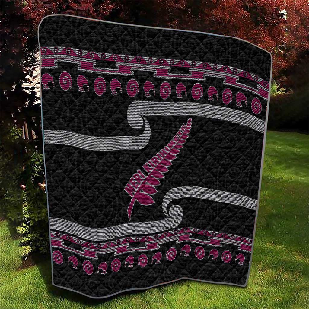 New Zealand Christmas Quilt Meri Kirihimete Silver Fern Knit Style Pink Color - Polynesian Pride