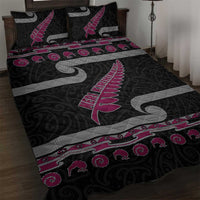 New Zealand Christmas Quilt Bed Set Meri Kirihimete Silver Fern Knit Style Pink Color LT03 Pink - Polynesian Pride