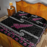 New Zealand Christmas Quilt Bed Set Meri Kirihimete Silver Fern Knit Style Pink Color LT03 - Polynesian Pride
