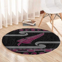 New Zealand Christmas Round Carpet Meri Kirihimete Silver Fern Knit Style Pink Color LT03 - Polynesian Pride