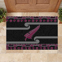 New Zealand Christmas Rubber Doormat Meri Kirihimete Silver Fern Knit Style Pink Color - Polynesian Pride