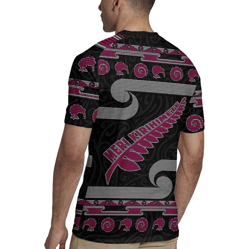 New Zealand Christmas Rugby Jersey Meri Kirihimete Silver Fern Knit Style Pink Color LT03 - Polynesian Pride