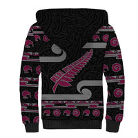 New Zealand Christmas Sherpa Hoodie Meri Kirihimete Silver Fern Knit Style Pink Color LT03 - Polynesian Pride