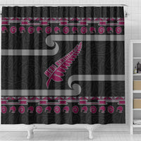 New Zealand Christmas Shower Curtain Meri Kirihimete Silver Fern Knit Style Pink Color LT03 - Polynesian Pride