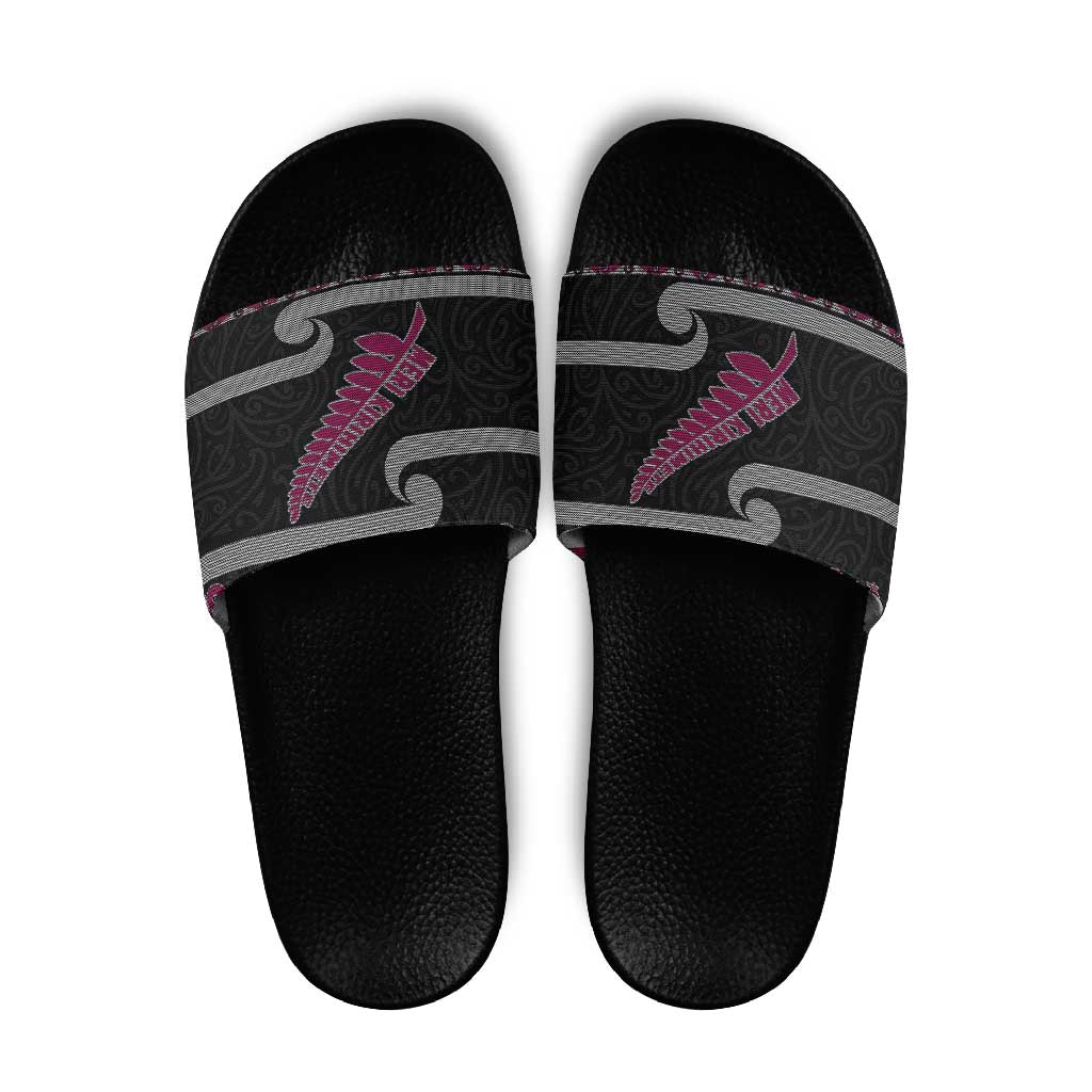 New Zealand Christmas Slide Sandals Meri Kirihimete Silver Fern Knit Style Pink Color LT03 Pink - Polynesian Pride