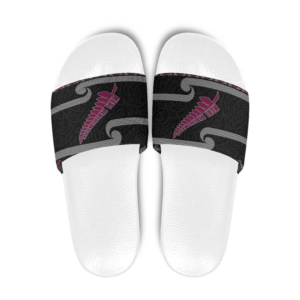 New Zealand Christmas Slide Sandals Meri Kirihimete Silver Fern Knit Style Pink Color LT03 Pink - Polynesian Pride