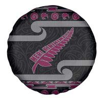 New Zealand Christmas Spare Tire Cover Meri Kirihimete Silver Fern Knit Style Pink Color LT03 - Polynesian Pride