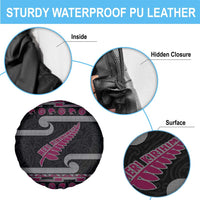 New Zealand Christmas Spare Tire Cover Meri Kirihimete Silver Fern Knit Style Pink Color LT03 - Polynesian Pride