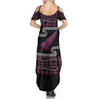 New Zealand Christmas Summer Maxi Dress Meri Kirihimete Silver Fern Knit Style Pink Color LT03 - Polynesian Pride