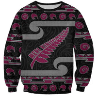 New Zealand Christmas Sweatshirt Meri Kirihimete Silver Fern Knit Style Pink Color - Polynesian Pride