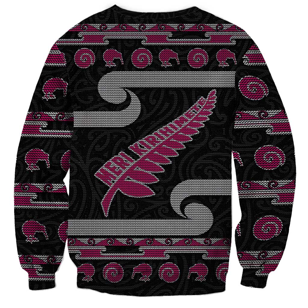 New Zealand Christmas Sweatshirt Meri Kirihimete Silver Fern Knit Style Pink Color - Polynesian Pride