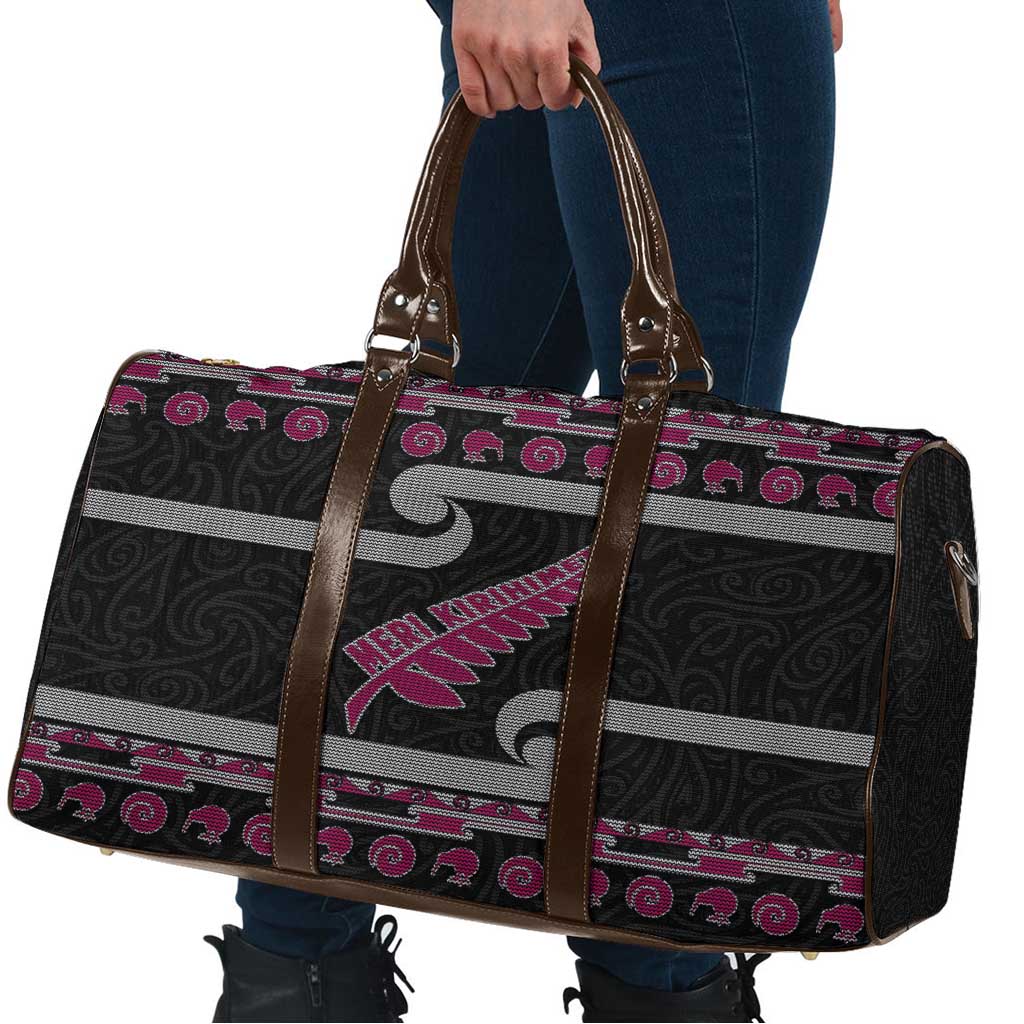 New Zealand Christmas Travel Bag Meri Kirihimete Silver Fern Knit Style Pink Color LT03 - Polynesian Pride