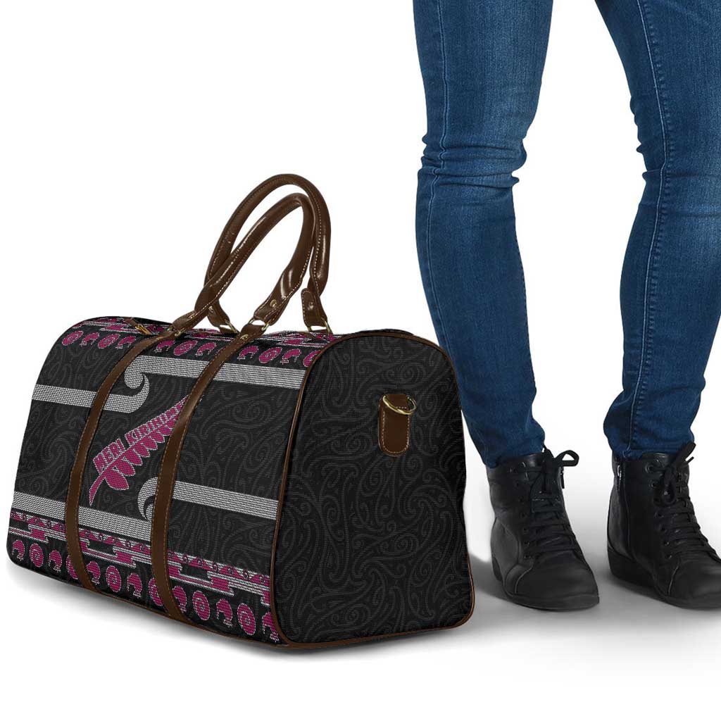 New Zealand Christmas Travel Bag Meri Kirihimete Silver Fern Knit Style Pink Color LT03 - Polynesian Pride