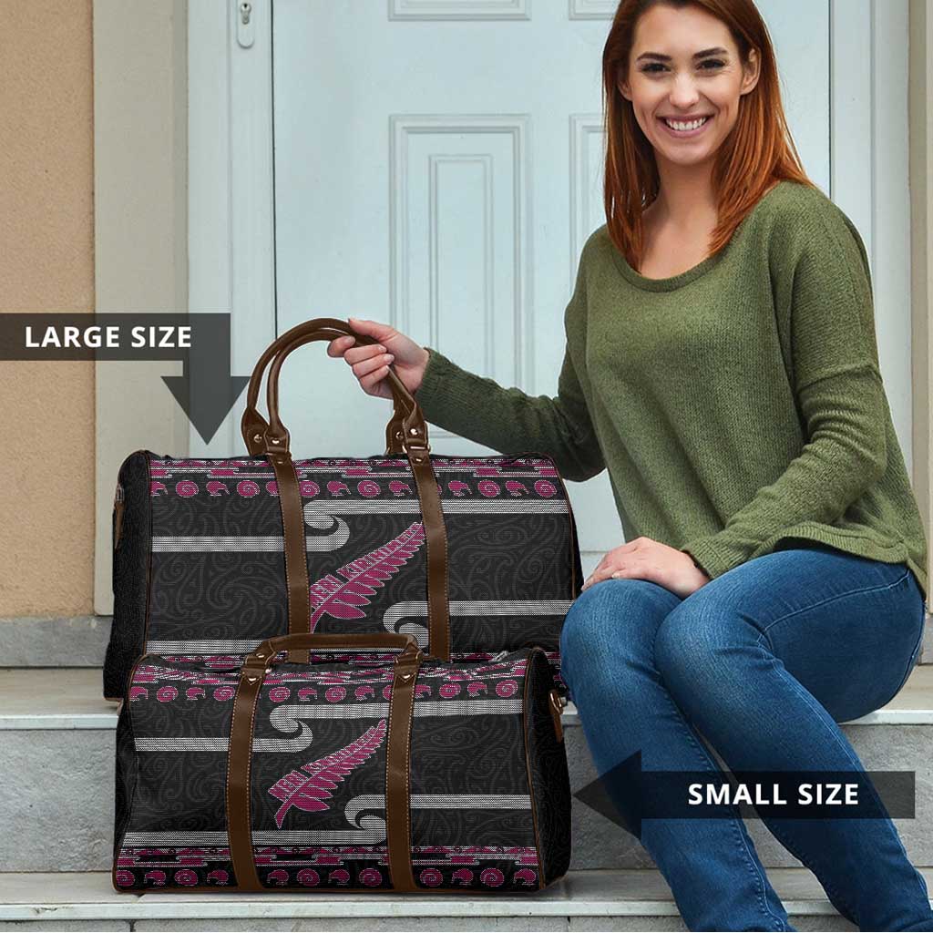 New Zealand Christmas Travel Bag Meri Kirihimete Silver Fern Knit Style Pink Color LT03 - Polynesian Pride