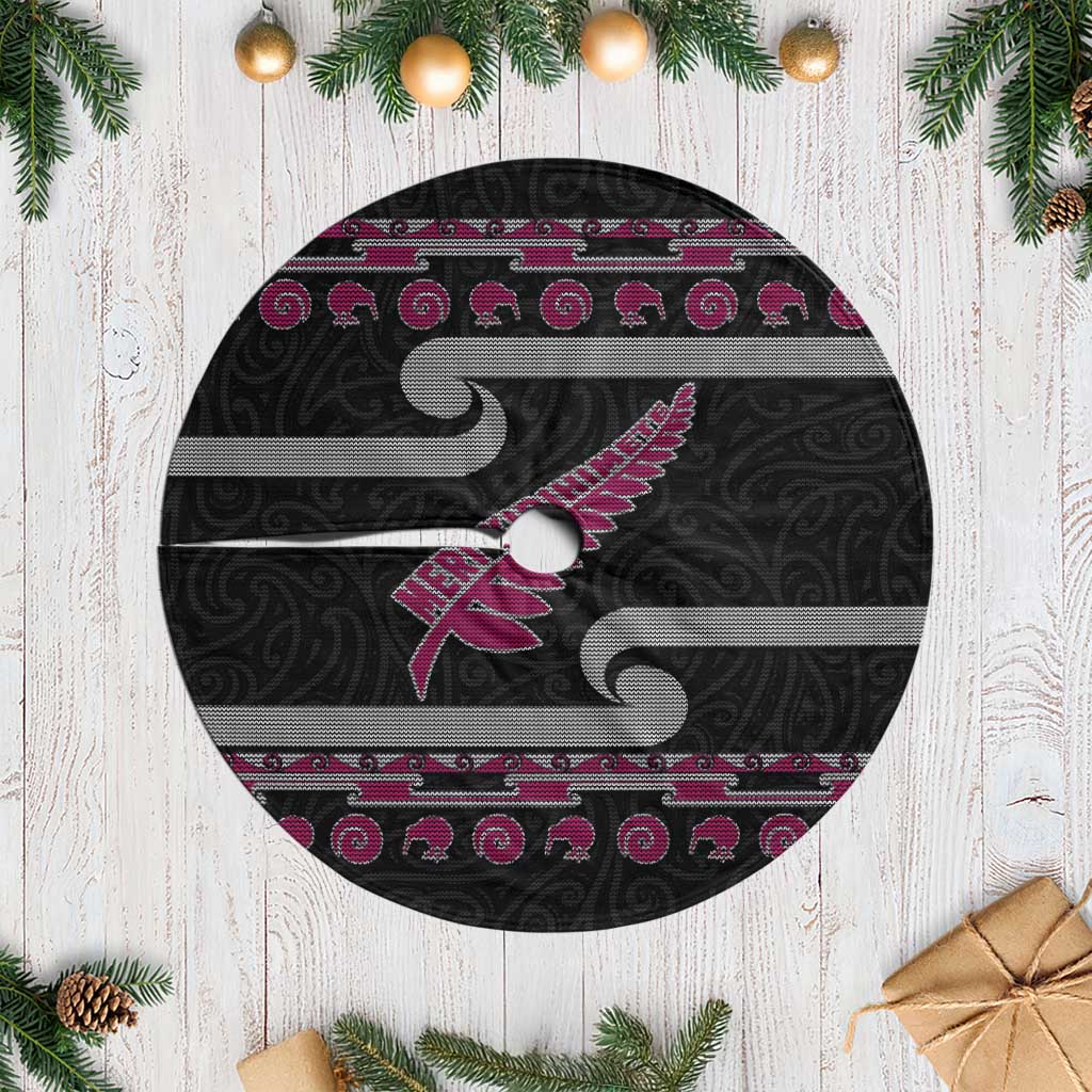 New Zealand Christmas Tree Skirt Meri Kirihimete Silver Fern Knit Style Pink Color LT03 Casual Pink - Polynesian Pride