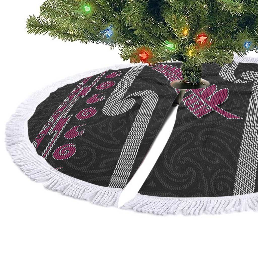 New Zealand Christmas Tree Skirt Meri Kirihimete Silver Fern Knit Style Pink Color LT03 - Polynesian Pride