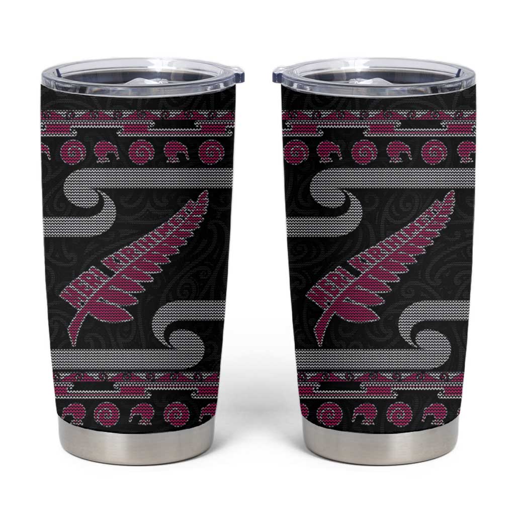 New Zealand Christmas Tumbler Cup Meri Kirihimete Silver Fern Knit Style Pink Color LT03 Pink - Polynesian Pride