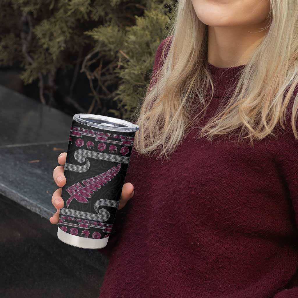 New Zealand Christmas Tumbler Cup Meri Kirihimete Silver Fern Knit Style Pink Color LT03 - Polynesian Pride