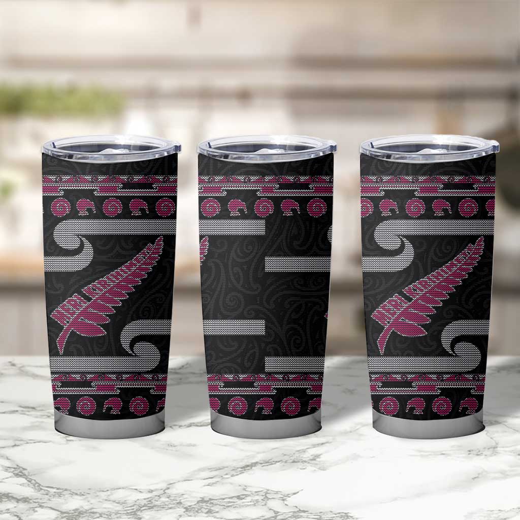 New Zealand Christmas Tumbler Cup Meri Kirihimete Silver Fern Knit Style Pink Color LT03 - Polynesian Pride