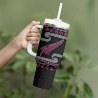 New Zealand Christmas Tumbler With Handle Meri Kirihimete Silver Fern Knit Style Pink Color LT03 - Polynesian Pride