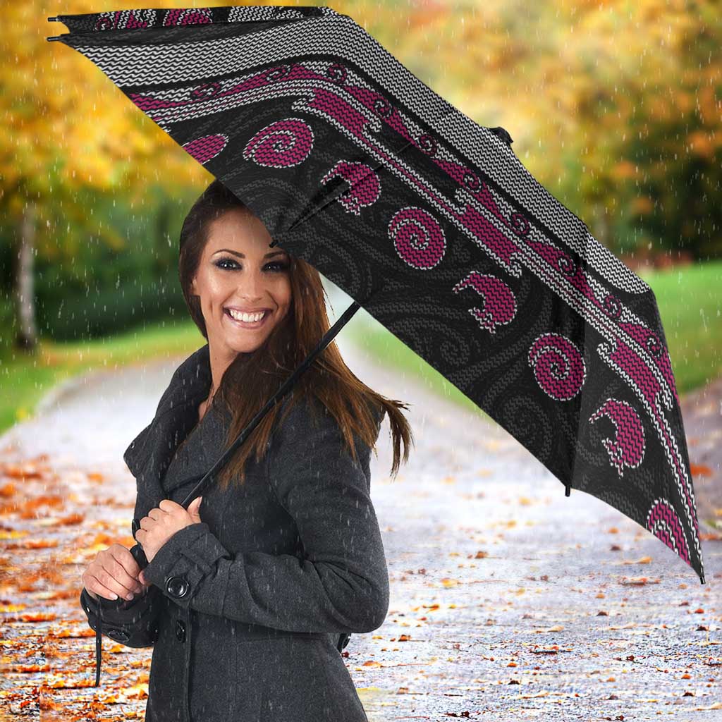 New Zealand Christmas Umbrella Meri Kirihimete Silver Fern Knit Style Pink Color LT03 - Polynesian Pride