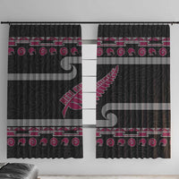 New Zealand Christmas Window Curtain Meri Kirihimete Silver Fern Knit Style Pink Color LT03 With Hooks Pink - Polynesian Pride