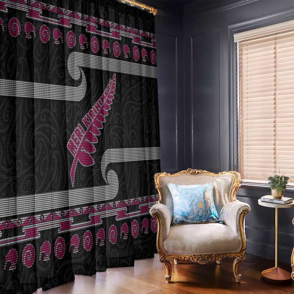 New Zealand Christmas Window Curtain Meri Kirihimete Silver Fern Knit Style Pink Color LT03 - Polynesian Pride