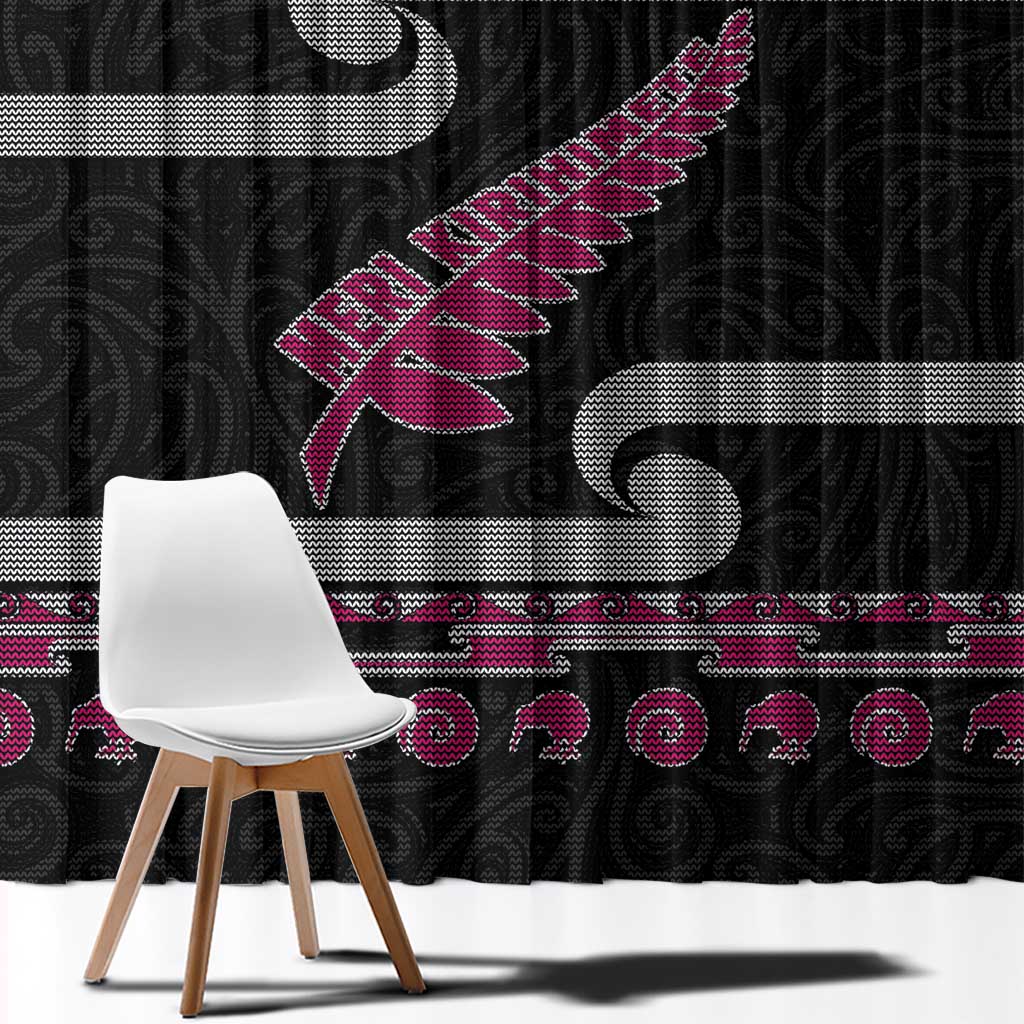 New Zealand Christmas Window Curtain Meri Kirihimete Silver Fern Knit Style Pink Color LT03 - Polynesian Pride