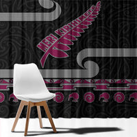 New Zealand Christmas Window Curtain Meri Kirihimete Silver Fern Knit Style Pink Color LT03 - Polynesian Pride