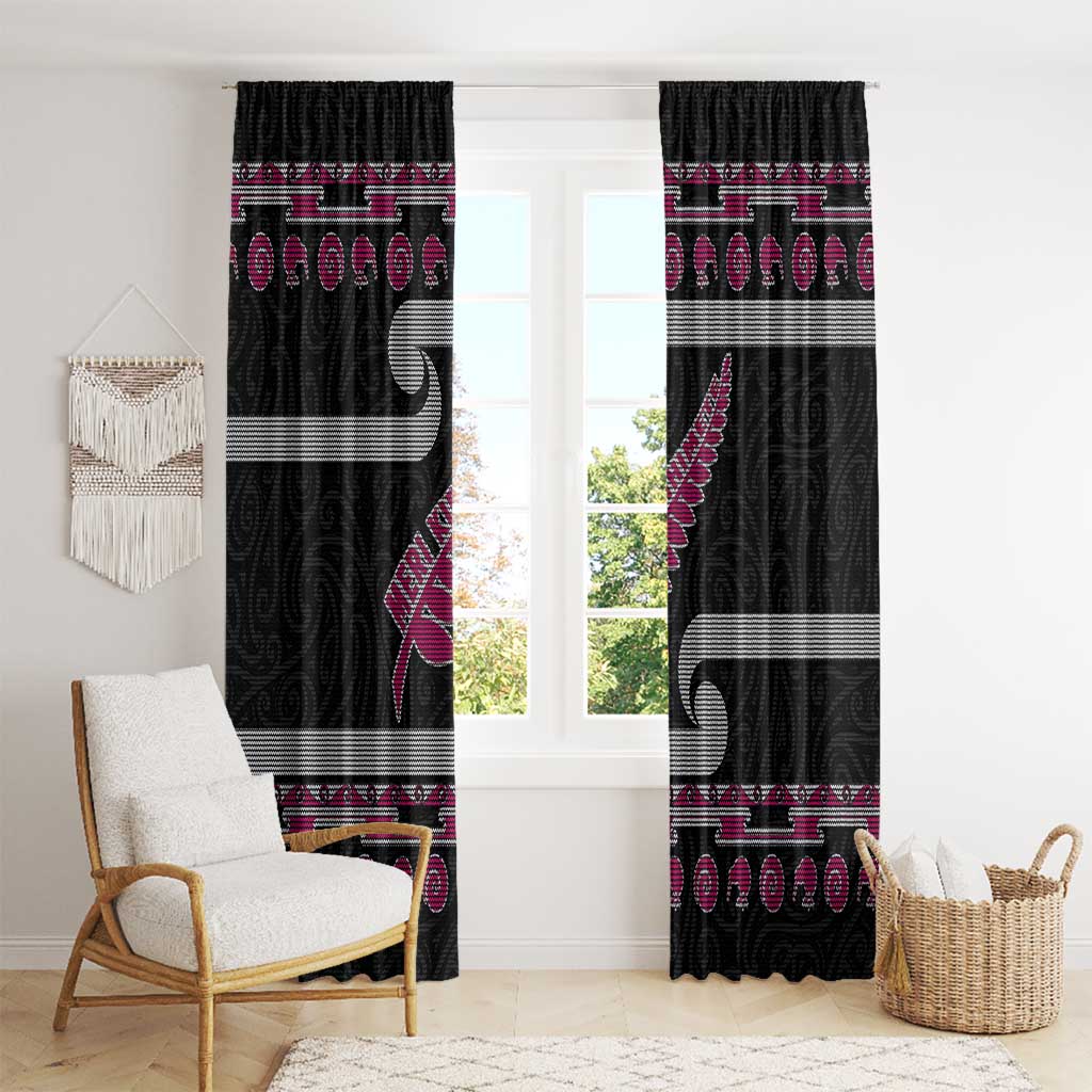 New Zealand Christmas Window Curtain Meri Kirihimete Silver Fern Knit Style Pink Color LT03 - Polynesian Pride