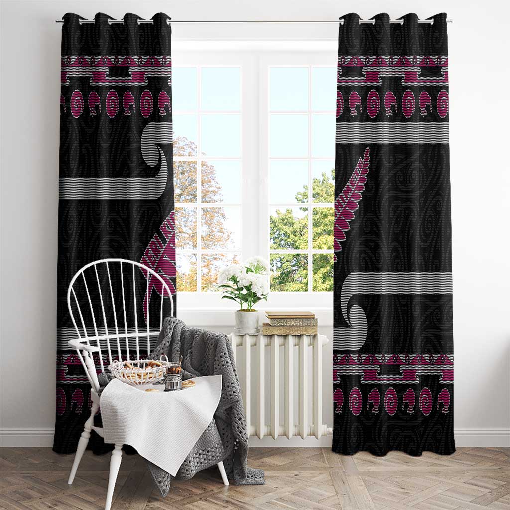 New Zealand Christmas Window Curtain Meri Kirihimete Silver Fern Knit Style Pink Color LT03 - Polynesian Pride