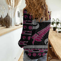 New Zealand Christmas Women Casual Shirt Meri Kirihimete Silver Fern Knit Style Pink Color LT03 - Polynesian Pride