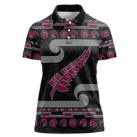 New Zealand Christmas Women Polo Shirt Meri Kirihimete Silver Fern Knit Style Pink Color LT03 Female Pink - Polynesian Pride
