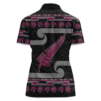 New Zealand Christmas Women Polo Shirt Meri Kirihimete Silver Fern Knit Style Pink Color LT03 - Polynesian Pride