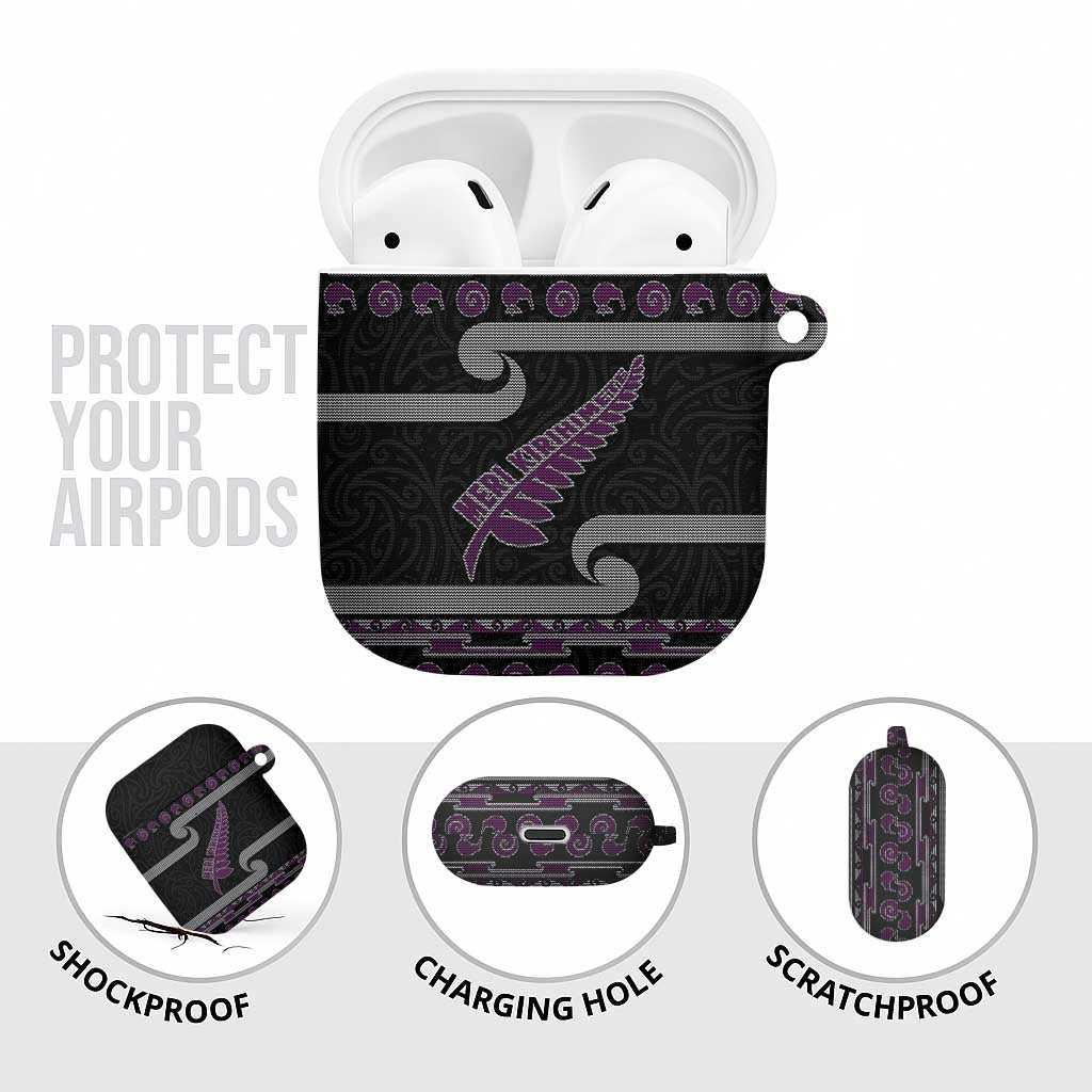 New Zealand Christmas AirPods Case Meri Kirihimete Silver Fern Knit Style Purple Color LT03 - Polynesian Pride