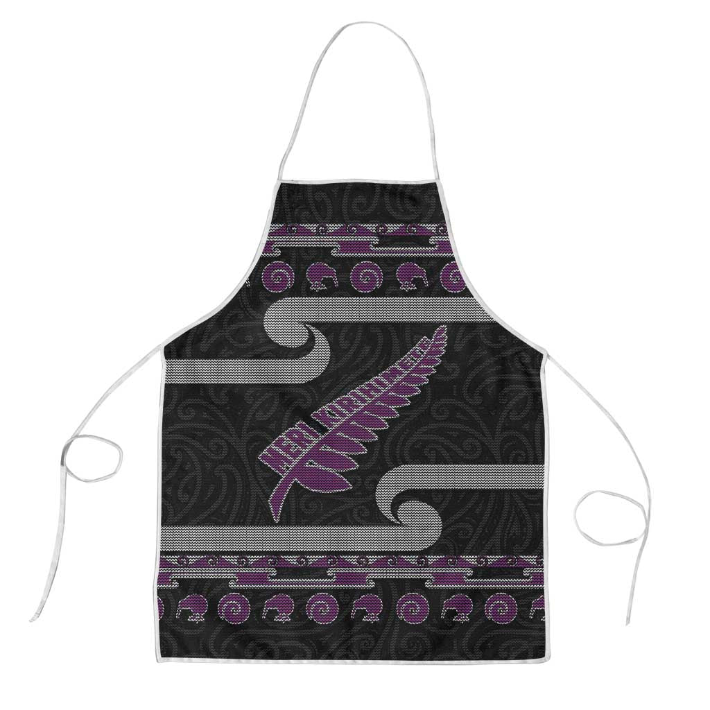 New Zealand Christmas Apron Meri Kirihimete Silver Fern Knit Style Purple Color - Polynesian Pride