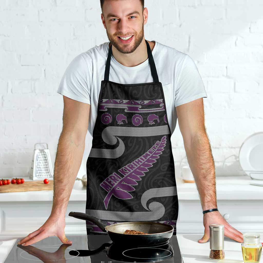 New Zealand Christmas Apron Meri Kirihimete Silver Fern Knit Style Purple Color LT03 - Polynesian Pride