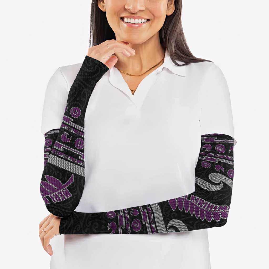 New Zealand Christmas Arm Sleeves Meri Kirihimete Silver Fern Knit Style Purple Color LT03 - Polynesian Pride