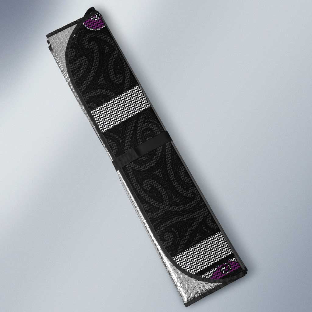 New Zealand Christmas Auto Sun Shade Meri Kirihimete Silver Fern Knit Style Purple Color LT03 - Polynesian Pride
