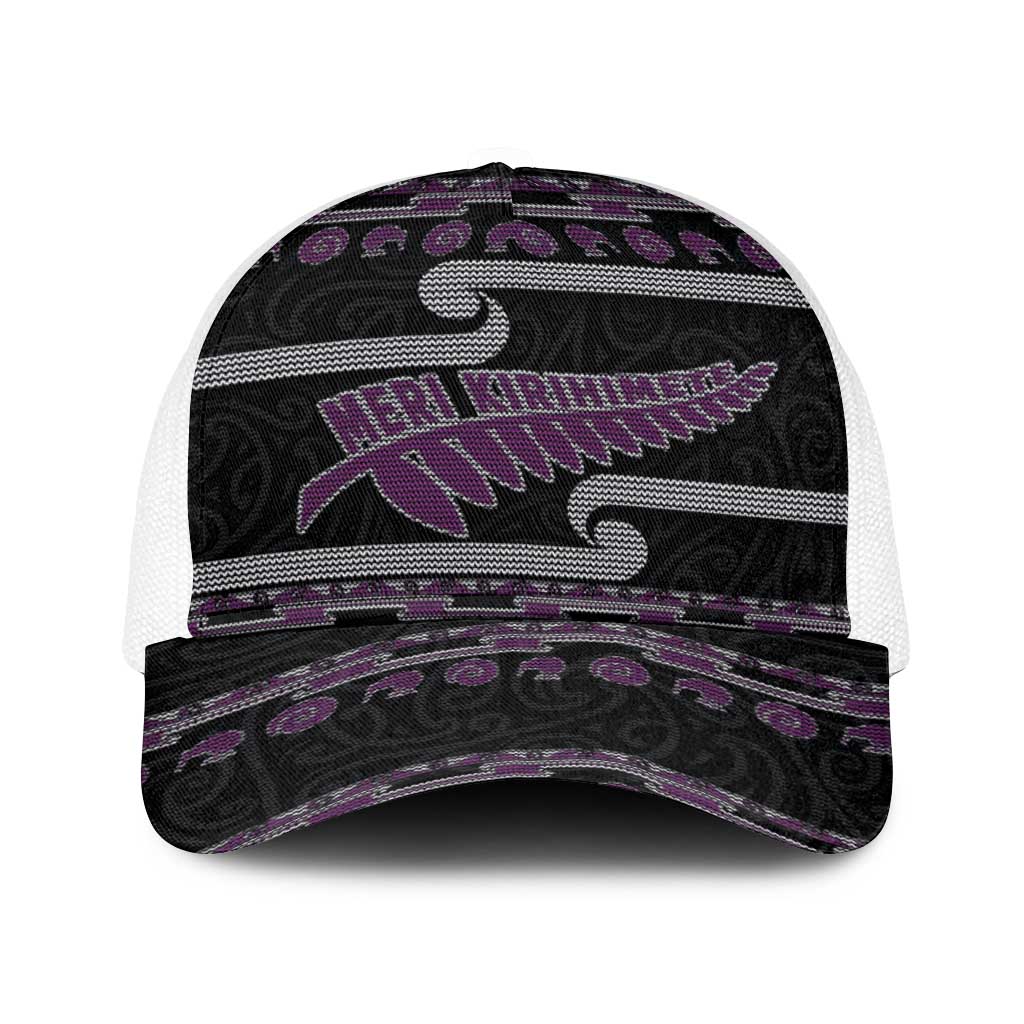New Zealand Christmas Baseball Net Cap Meri Kirihimete Silver Fern Knit Style Purple Color LT03 One Size White Purple - Polynesian Pride
