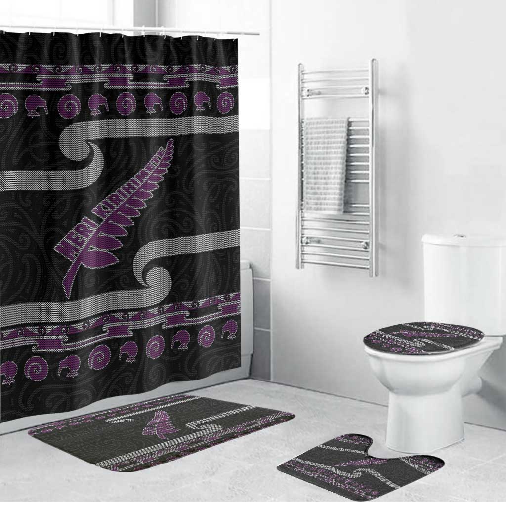 New Zealand Christmas Bathroom Set Meri Kirihimete Silver Fern Knit Style Purple Color LT03 Bathroom Set (4 pcs) Purple - Polynesian Pride