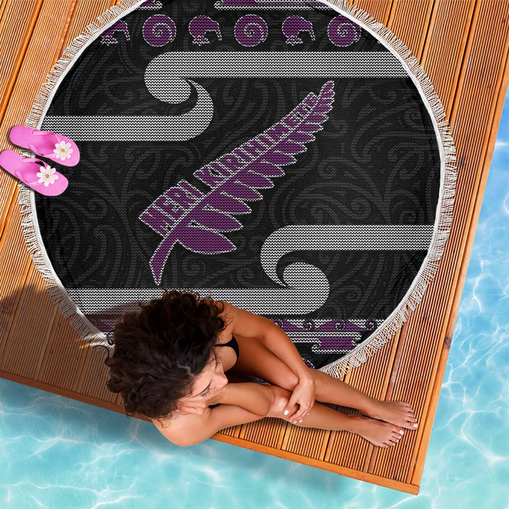New Zealand Christmas Beach Blanket Meri Kirihimete Silver Fern Knit Style Purple Color LT03 - Polynesian Pride