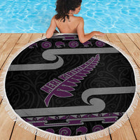 New Zealand Christmas Beach Blanket Meri Kirihimete Silver Fern Knit Style Purple Color LT03 - Polynesian Pride