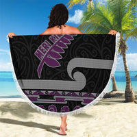 New Zealand Christmas Beach Blanket Meri Kirihimete Silver Fern Knit Style Purple Color LT03 - Polynesian Pride