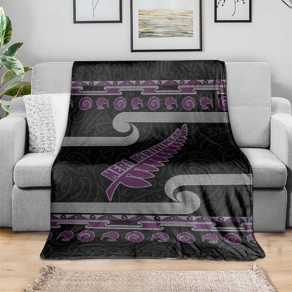 New Zealand Christmas Blanket Meri Kirihimete Silver Fern Knit Style Purple Color LT03 - Polynesian Pride