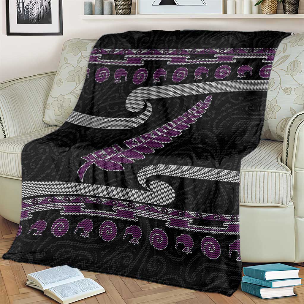 New Zealand Christmas Blanket Meri Kirihimete Silver Fern Knit Style Purple Color LT03 - Polynesian Pride