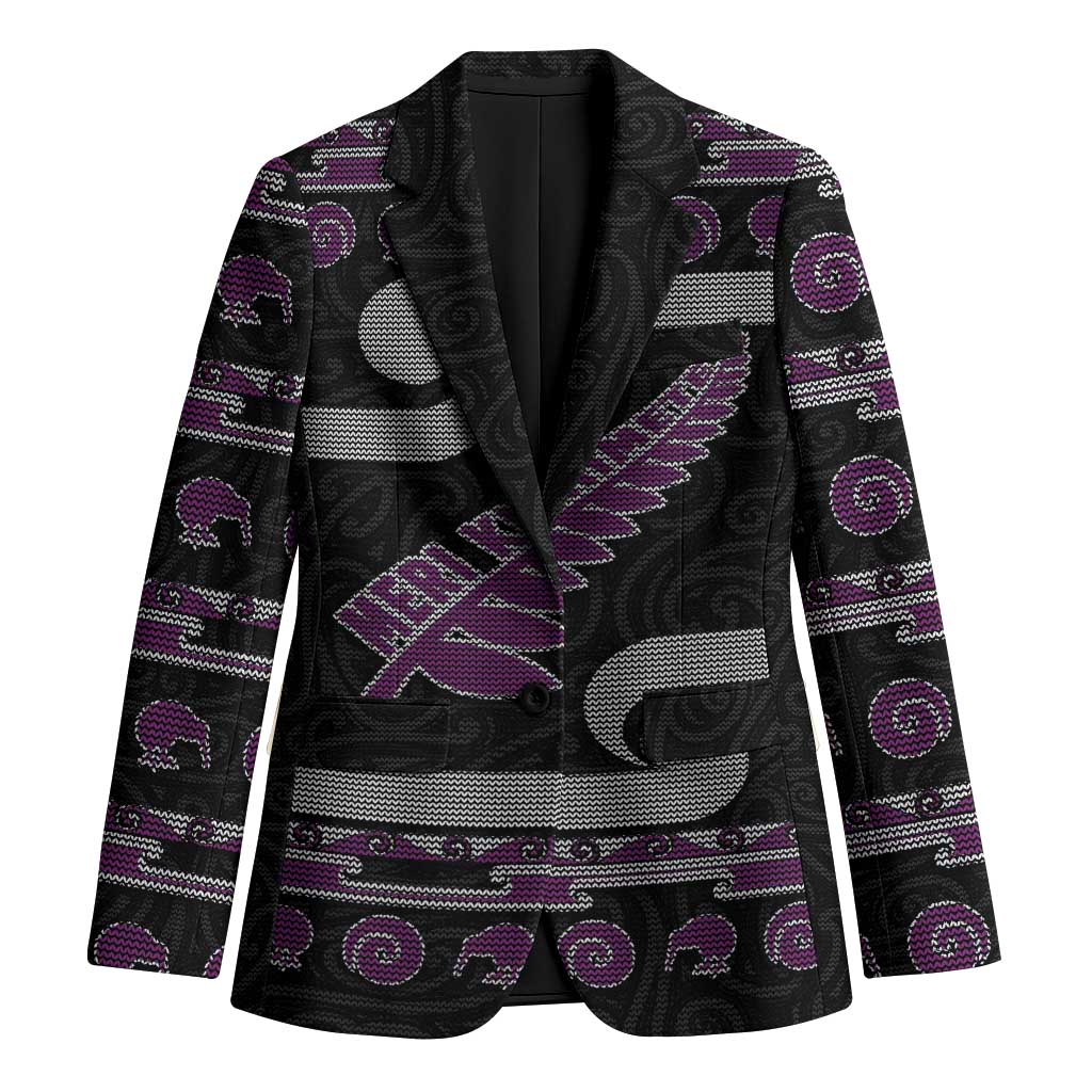 New Zealand Christmas Blazer Meri Kirihimete Silver Fern Knit Style Purple Color - Polynesian Pride