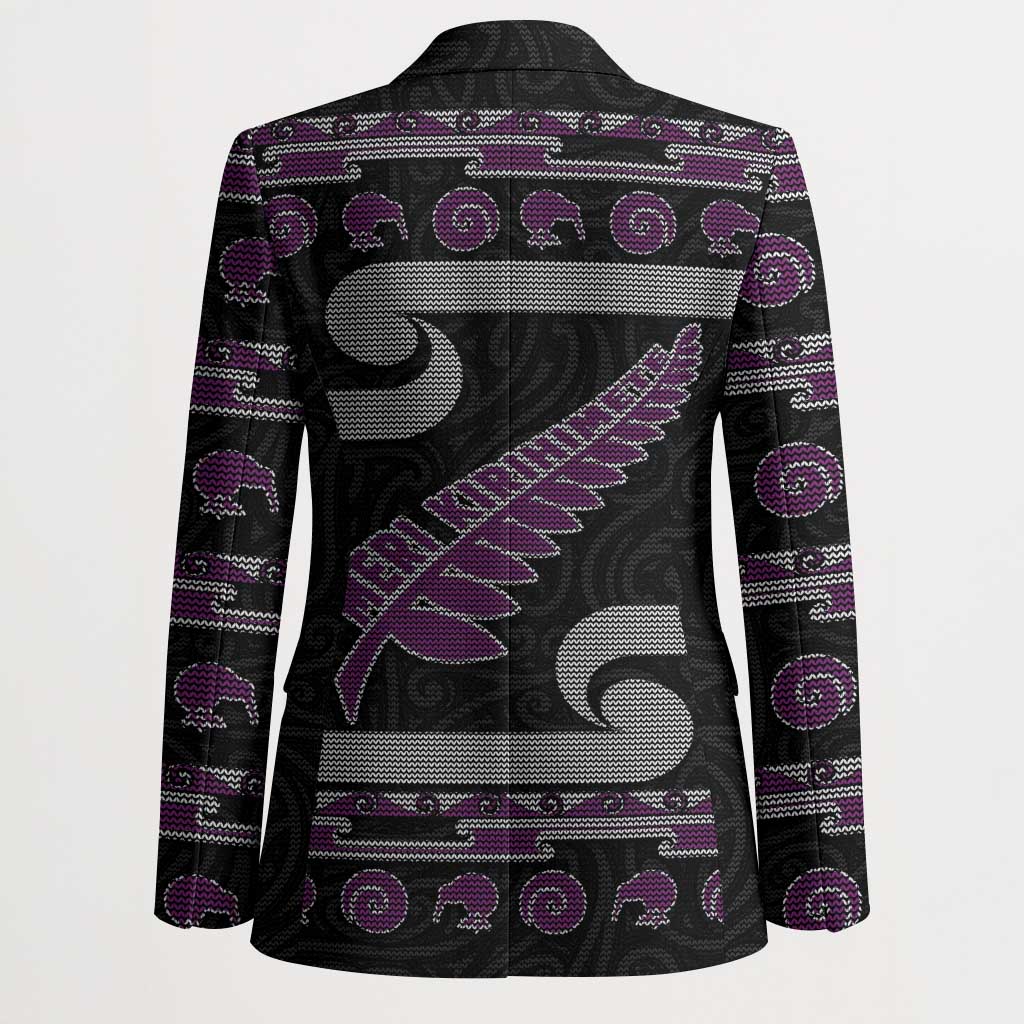 New Zealand Christmas Blazer Meri Kirihimete Silver Fern Knit Style Purple Color LT03 - Polynesian Pride