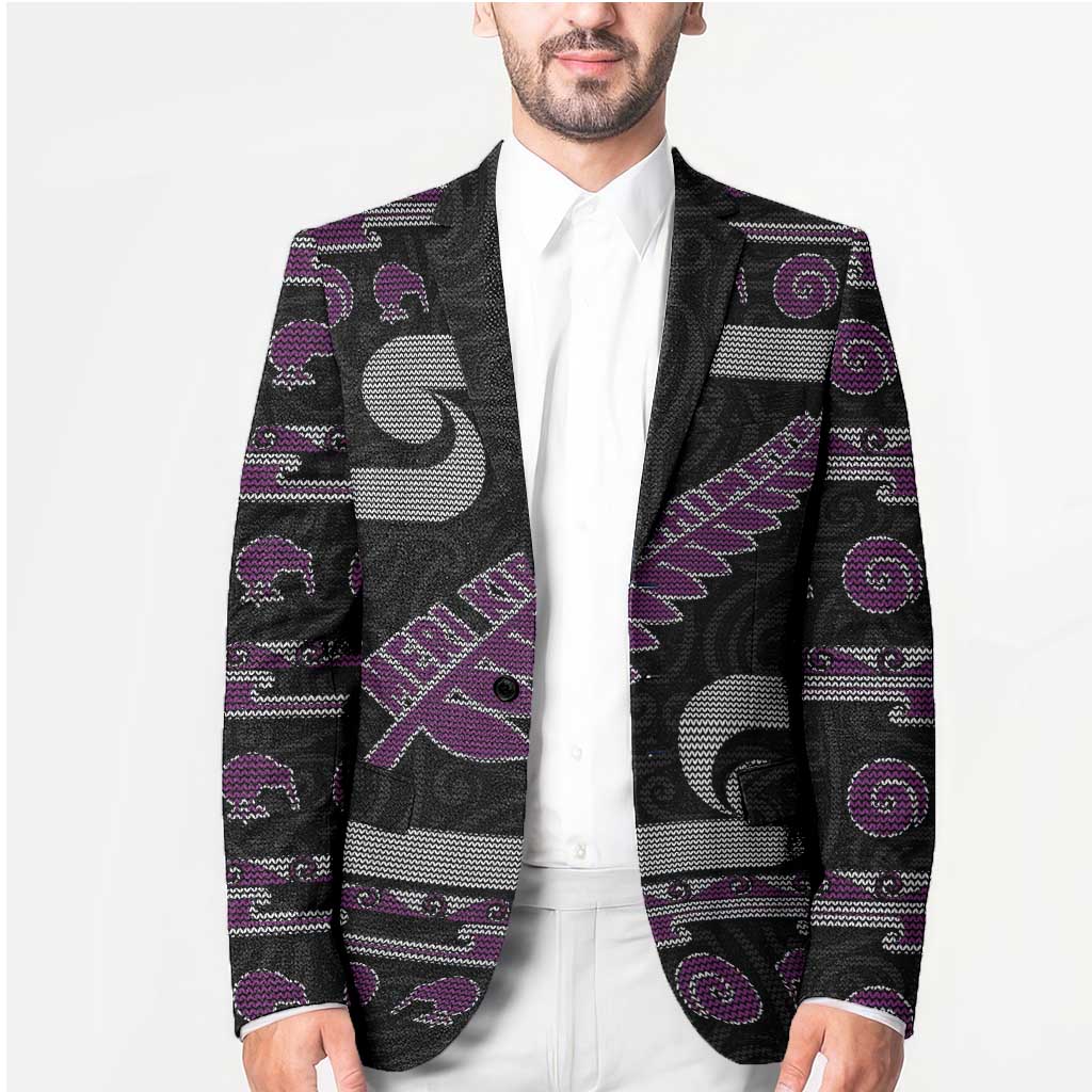 New Zealand Christmas Blazer Meri Kirihimete Silver Fern Knit Style Purple Color LT03 - Polynesian Pride