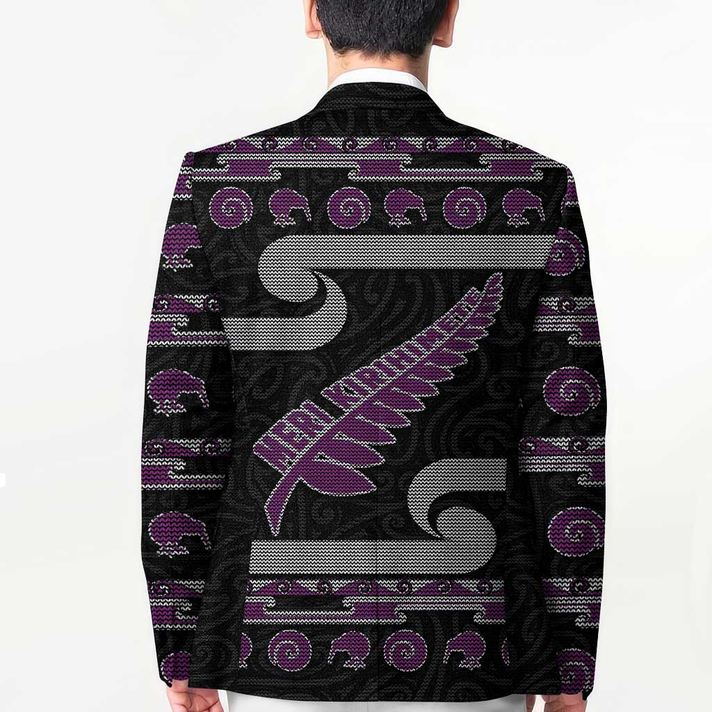 New Zealand Christmas Blazer Meri Kirihimete Silver Fern Knit Style Purple Color LT03 - Polynesian Pride